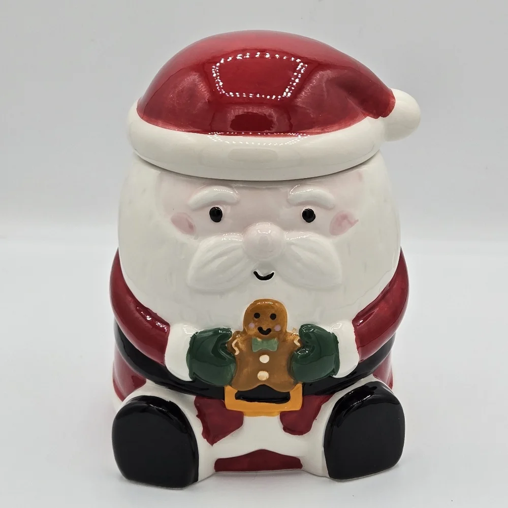HOLIDAY TIME Christmas Santa Claus with Gingerbread Earthenware Candy/Cookie Jar - Picture 2 of 10